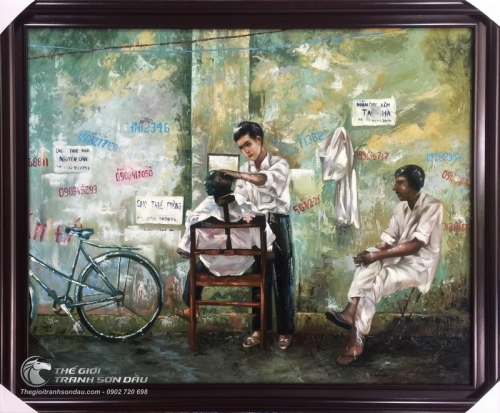 Tranh Sơn Dầu Cảnh Cắt Tóc Vỉa Hè Ở Việt Nam