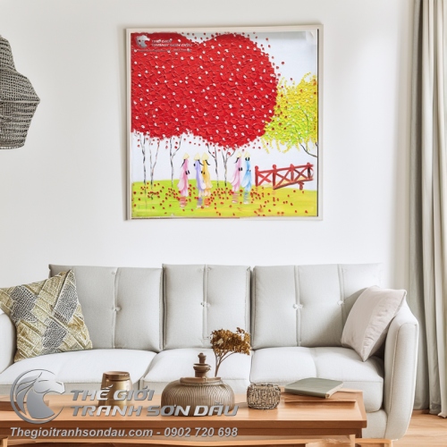 Tranh Sơn Dầu Cây Đỏ Phong Cảnh Việt Nam