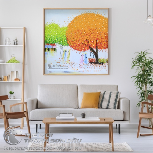 Tranh Sơn Dầu Cây Màu Cam Phong Cảnh Việt Nam