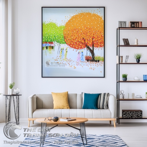 Tranh Sơn Dầu Cây Màu Cam Phong Cảnh Việt Nam