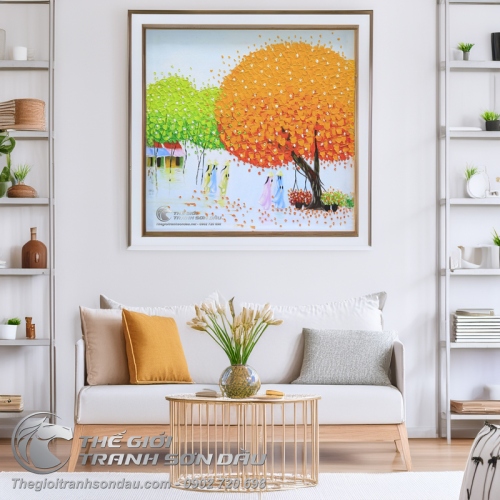 Tranh Sơn Dầu Cây Màu Cam Phong Cảnh Việt Nam