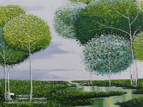 Tranh Sơn Dầu Cây Vẽ Dày Màu Hiện Đại