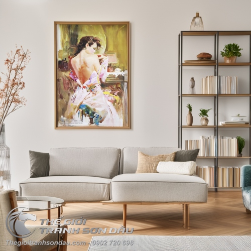 Tranh Sơn Dầu Cô Gái Bán Khỏa Thân Lưng Trần Quyến Rũ