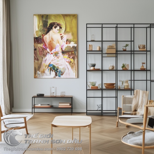 Tranh Sơn Dầu Cô Gái Bán Khỏa Thân Lưng Trần Quyến Rũ
