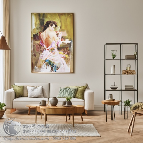 Tranh Sơn Dầu Cô Gái Bán Khỏa Thân Lưng Trần Quyến Rũ