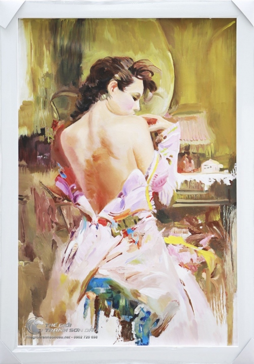 Tranh Sơn Dầu Cô Gái Bán Khỏa Thân Lưng Trần Quyến Rũ