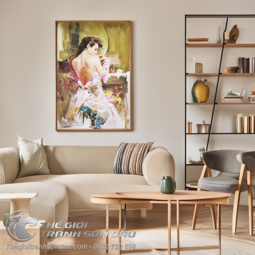Tranh Sơn Dầu Cô Gái Bán Khỏa Thân Lưng Trần Quyến Rũ