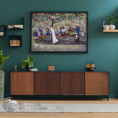 Tranh Sơn Dầu Cô Gái Việt Nam Đi Xe Đạp