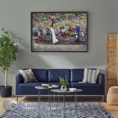 Tranh Sơn Dầu Cô Gái Việt Nam Đi Xe Đạp