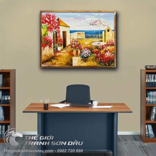Tranh Sơn Dầu Góc Phố Nhỏ Bên Bờ Biển