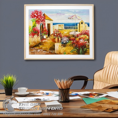 Tranh Sơn Dầu Góc Phố Nhỏ Bên Bờ Biển
