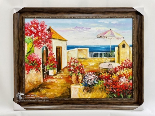 Tranh Sơn Dầu Góc Phố Nhỏ Bên Bờ Biển