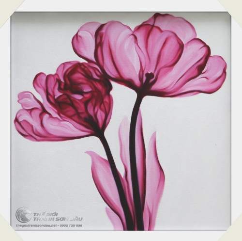 Tranh Sơn Dầu Hai Bông Hoa Hiện Đại Màu Hồng
