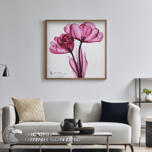 Tranh Sơn Dầu Hai Bông Hoa Hiện Đại Màu Hồng
