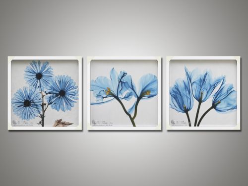 Tranh Sơn Dầu Hiện Đại Hoa Màu Xanh Bộ 3 Tấm