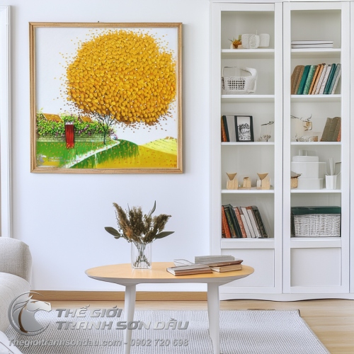 Tranh Sơn Dầu Hiện Đại Phố Hoa Tông Vàng