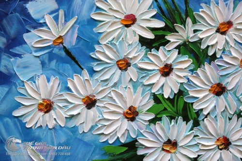 Tranh Sơn Dầu Hoa Cúc Trắng Dày Màu