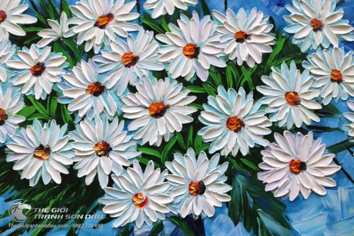 Tranh Sơn Dầu Hoa Cúc Trắng Dày Màu