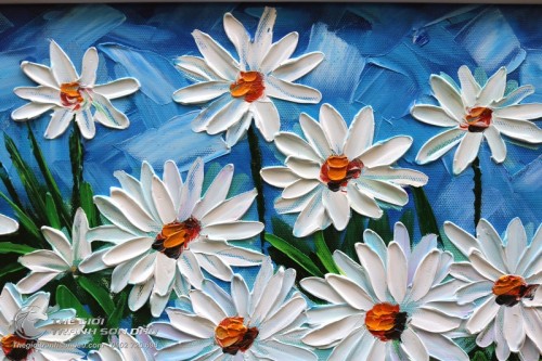 Tranh Sơn Dầu Hoa Cúc Trắng Dày Màu