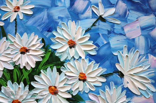 Tranh Sơn Dầu Hoa Cúc Trắng Dày Màu