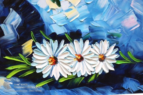 Tranh Sơn Dầu Hoa Cúc Trắng Dày Màu