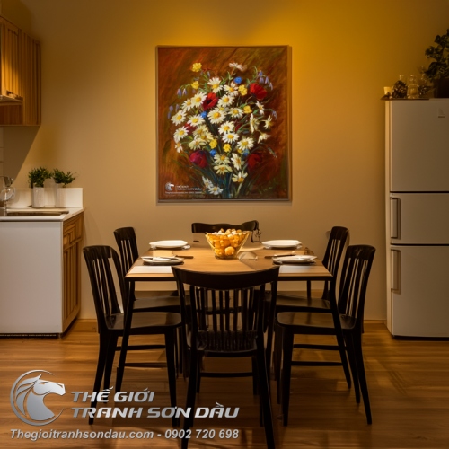 Tranh Sơn Dầu Hoa Cúc Trắng Đẹp
