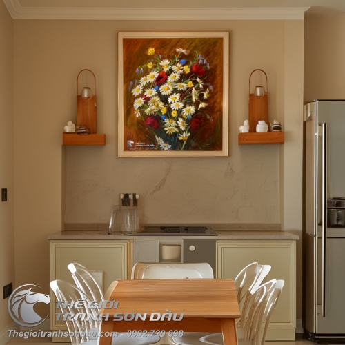 Tranh Sơn Dầu Hoa Cúc Trắng Đẹp