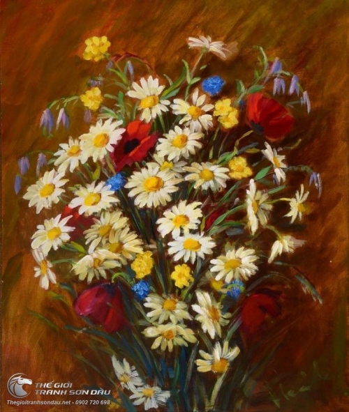 Tranh Sơn Dầu Hoa Cúc Trắng Đẹp