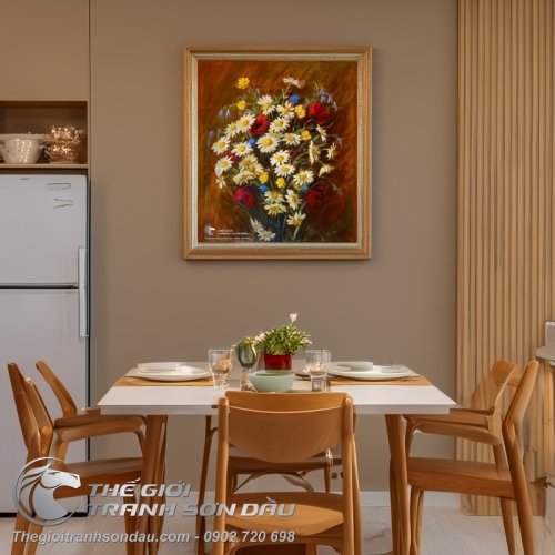 Tranh Sơn Dầu Hoa Cúc Trắng Đẹp