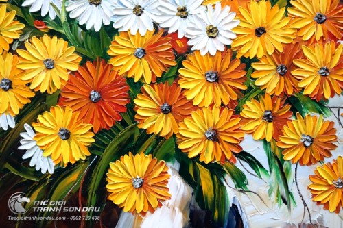 Tranh Sơn Dầu Hoa Cúc Vàng Dày Màu