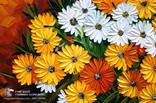 Tranh Sơn Dầu Hoa Cúc Vàng Dày Màu