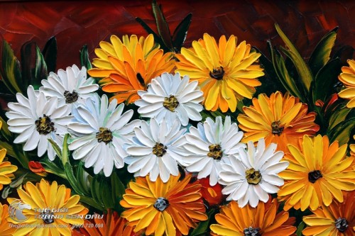 Tranh Sơn Dầu Hoa Cúc Vàng Dày Màu