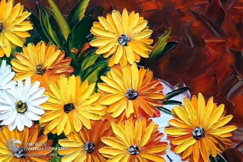 Tranh Sơn Dầu Hoa Cúc Vàng Dày Màu