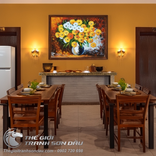 Tranh Sơn Dầu Hoa Cúc Vàng Dày Màu