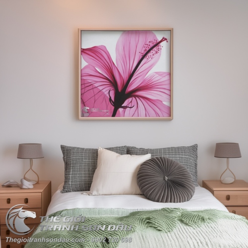 Tranh Sơn Dầu Hoa Hiện Đại Màu Hồng