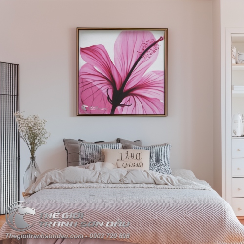 Tranh Sơn Dầu Hoa Hiện Đại Màu Hồng