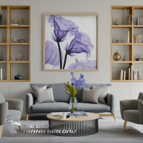 Tranh Sơn Dầu Hoa Hiện Đại Màu Tím