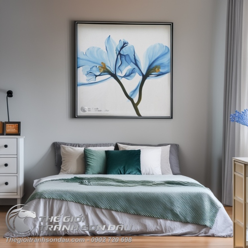 Tranh Sơn Dầu Hoa Lan Hiện Đại Màu Xanh