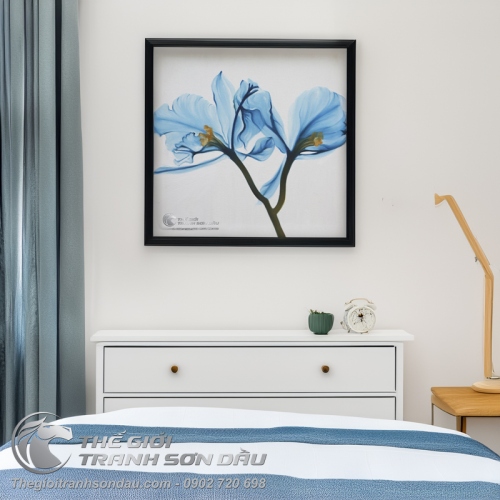 Tranh Sơn Dầu Hoa Lan Hiện Đại Màu Xanh