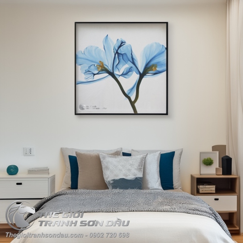 Tranh Sơn Dầu Hoa Lan Hiện Đại Màu Xanh