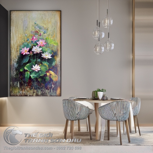 Tranh Sơn Dầu Hoa Sen Khổ Dọc