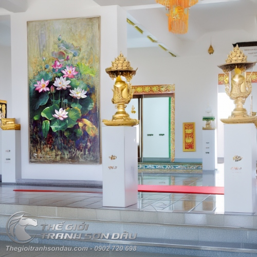 Tranh Sơn Dầu Hoa Sen Khổ Dọc