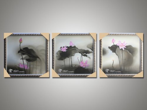 Tranh Sơn Dầu Hoa Sen Mờ Ảo Bộ 3 Bức Đẹp