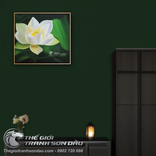Tranh Sơn Dầu Hoa Sen Trắng Tả Thực