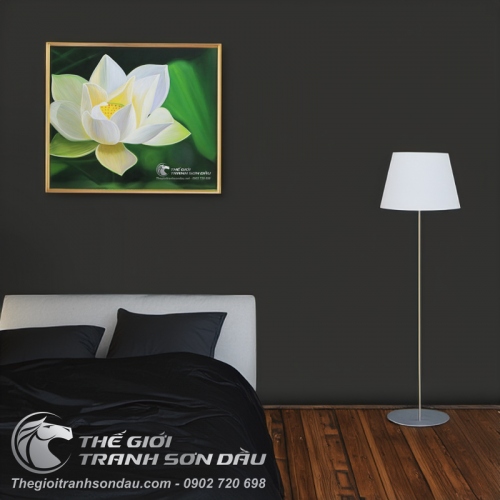 Tranh Sơn Dầu Hoa Sen Trắng Tả Thực
