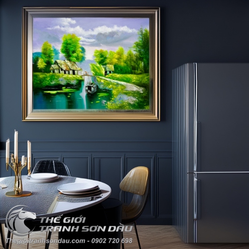 Tranh Sơn Dầu Làng Quê Góc Nhỏ Xưa Cũ