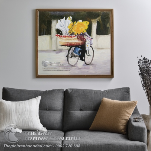 Tranh Sơn Dầu Người Bán Hoa Đi Xe Đạp