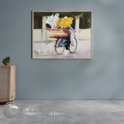 Tranh Sơn Dầu Người Bán Hoa Đi Xe Đạp