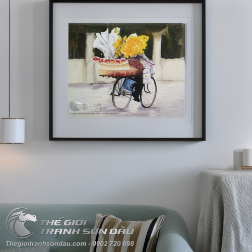 Tranh Sơn Dầu Người Bán Hoa Đi Xe Đạp