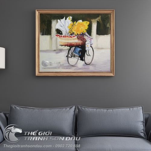 Tranh Sơn Dầu Người Bán Hoa Đi Xe Đạp